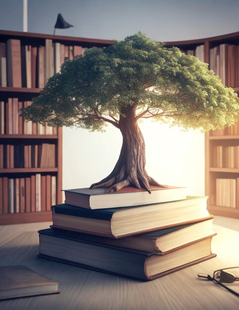 Photo les livres sur les arbres ne laissent pas d'arrière-plan