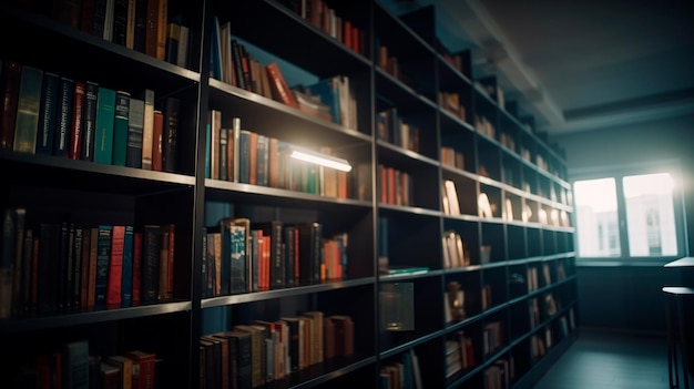 Livres de bibliothèque dans une bibliothèque livres dans des étagères de bibliothèque bibliothèque bibliothèque complète AI générative