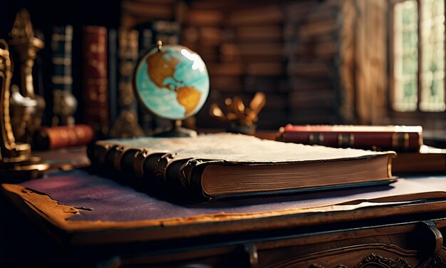 Des livres et une carte. Une carte du trésor sur la table de la salle d'étude.