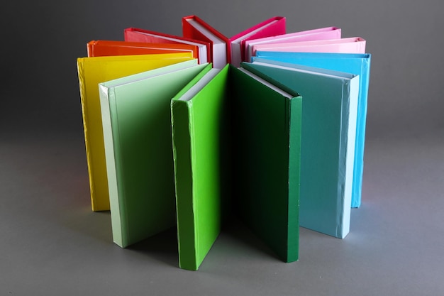 Livres colorés sur fond gris