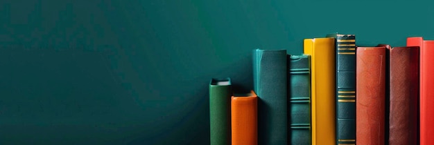 Des livres colorés sur un fond vert mer sombre