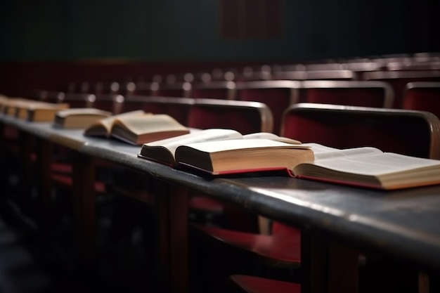 Livres de concept d'éducation sur le bureau de l'auditorium