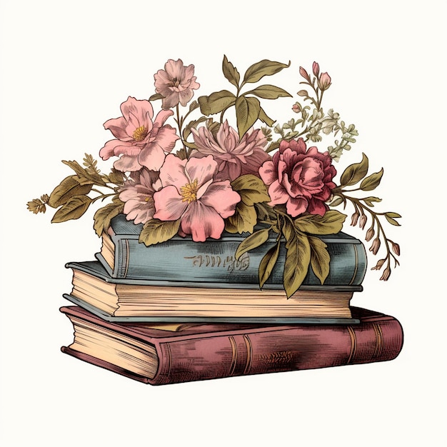 Photo livres cottagecore clipart livre floral antique