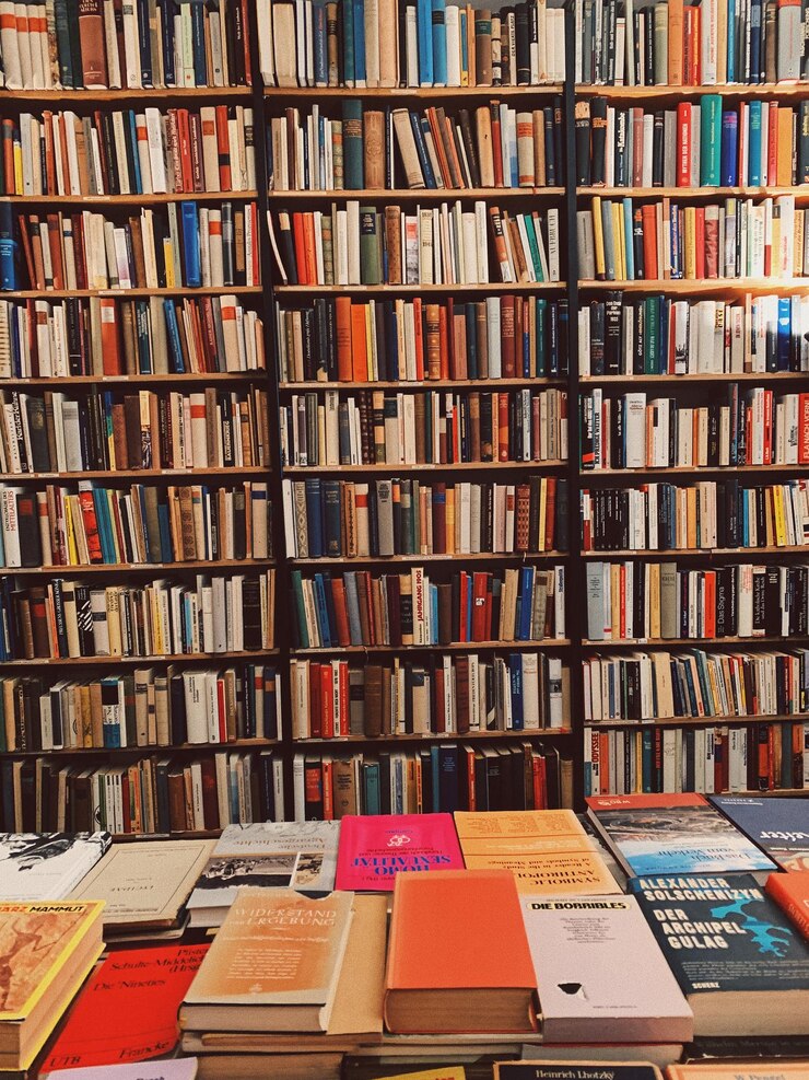 Photo des livres dans les étagères de la bibliothèque