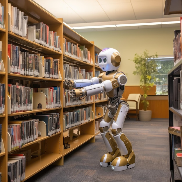 Livres d'étagères de robot de bibliothèque