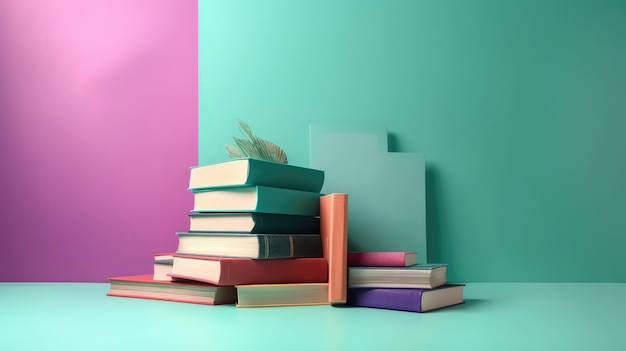 Livres sur fond coloré minimal