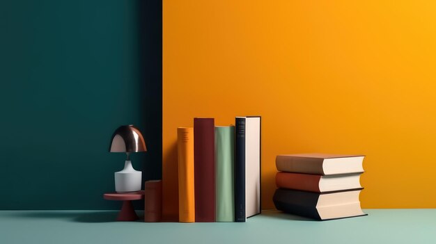 Livres sur fond coloré minimal