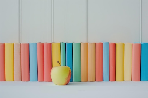 Photo des livres et une pomme juteuse isolés sur un fond blanc