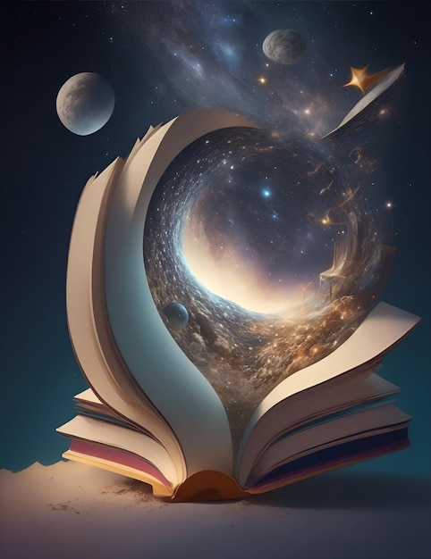 livres qui composent l'univers et illustrations spatiales