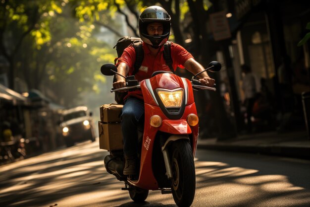 Photo un livreur de scooters agile au milieu du trafic urbain