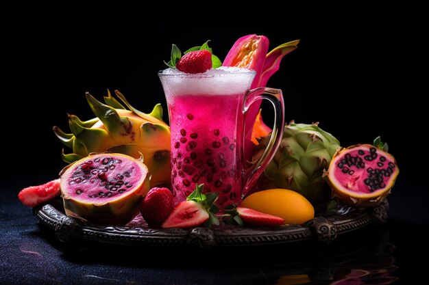 Élixir de fruit de dragon en gros plan Symphonie du jus vibrant