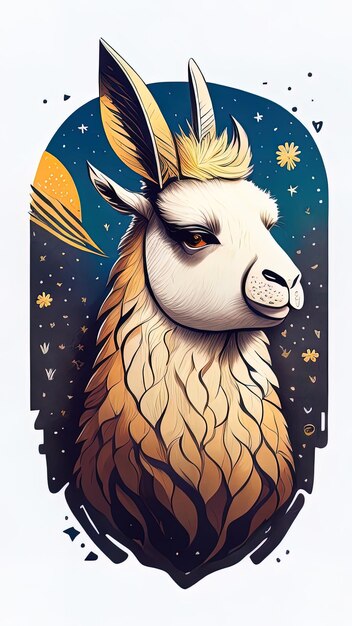 Llama avec la lune et les étoiles en arrière-plan Illustration vectorielle