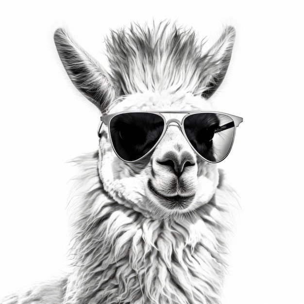 Llama noir et blanc Airbrushing numérique avec des lunettes de soleil