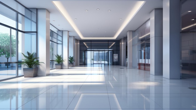 Lobby de bureau moderne et minimaliste avec mur blanc couloir propre intérieur et salle commerciale