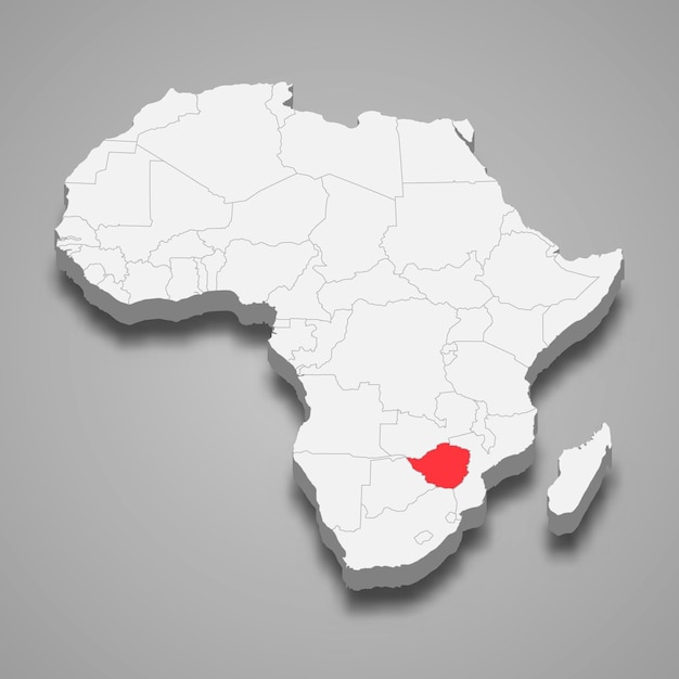 Localisation du pays au sein de la carte 3d de l'Afrique Zimbabwe