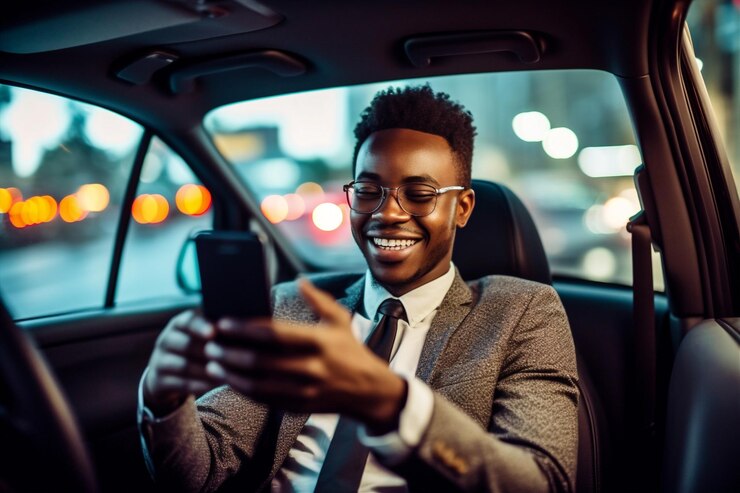 Photo location de véhicule homme voiture homme d'affaires conducteur adulte direction téléphone transport ia générative