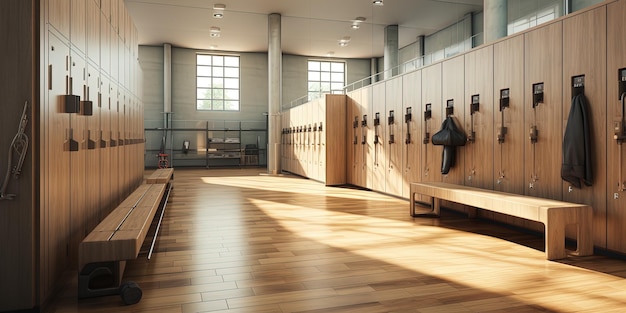 Locker ou vestiaire avec bancs et casiers