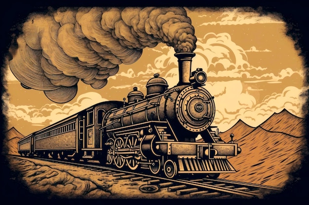 Une locomotive à vapeur à l'ancienne souffle le long des voies