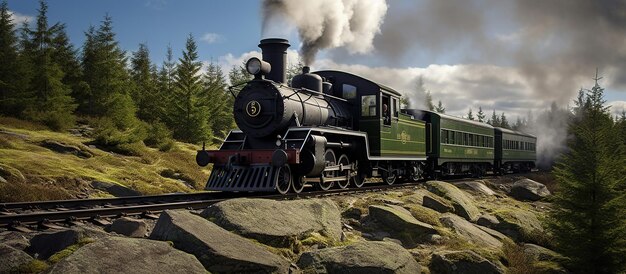 Photo locomotive à vapeur au sommet de la colline