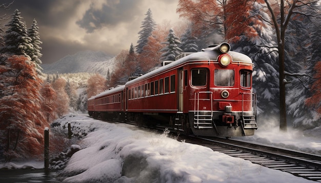 Locomotive à vapeur sur le fond du paysage hivernal