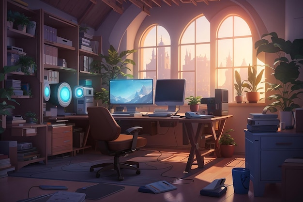 Lofi artwork gamers room 2d dessin animé ai généré