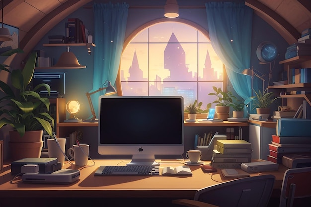 Lofi artwork gamers room 2d dessin animé ai généré