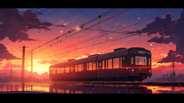 Lofi Train dans la nature anime manga style illustration design fond d'écran fond art AI générative