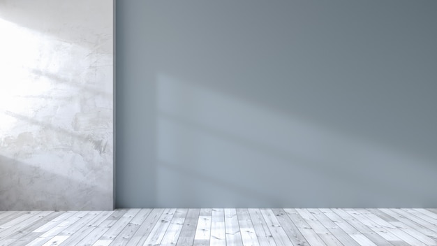 loft intérieur de salon, plancher blanc et mur bleu, salle vide