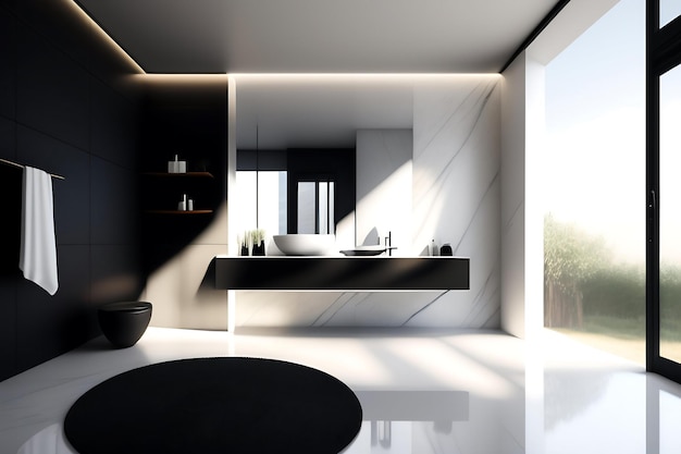 Loft minimal vanité de salle de bain en marbre blanc comptoir mur de ciment poli lavabo en céramique ovale blanc