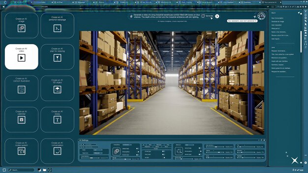 Un logiciel d'intelligence artificielle qui transforme le texte en vidéo des boîtes sur les étagères de l'entrepôt.