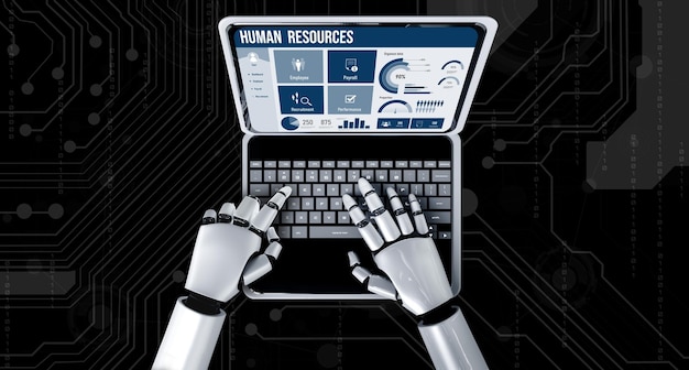 Le logiciel de ressources humaines sur l'écran de l'ordinateur aide l'employé à gérer les gens confortablement