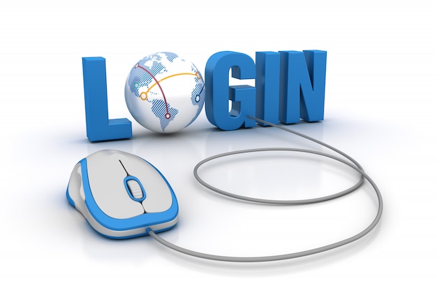 LOGIN Word avec souris d'ordinateur et Globe World