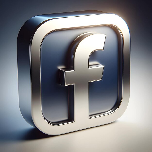 Photo logo 3d de facebook sur un fond argenté