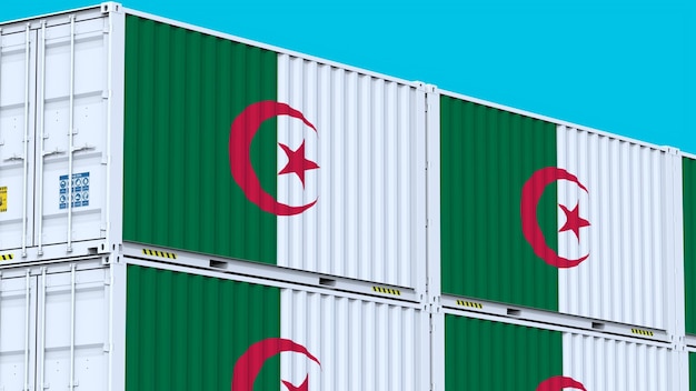 Logo de l'Algérie Containers symboliques Logo et drapeau signifiant le commerce mondial