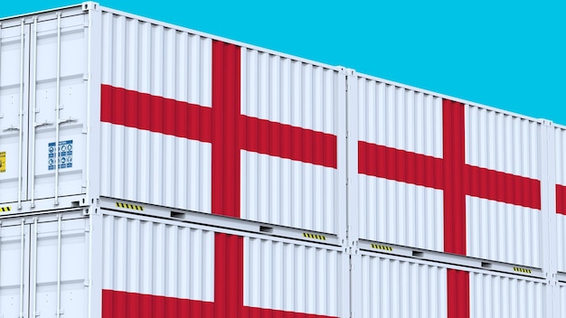 logo de l'Angleterre Commerce mondial en mouvement Containers d'expédition avec logo et drapeau