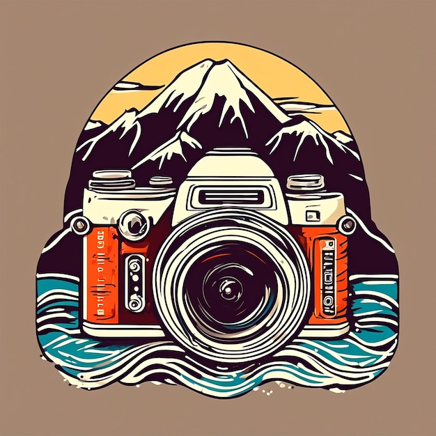 Logo de l'appareil photo Une illustration détaillée T-shirt Mountain Splash Designer graphique Une œuvre d'art