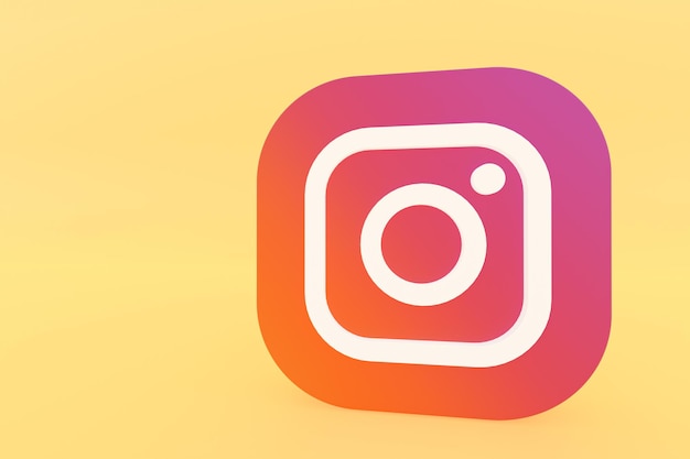Logo de l'application Instagram rendu 3d sur fond jaune