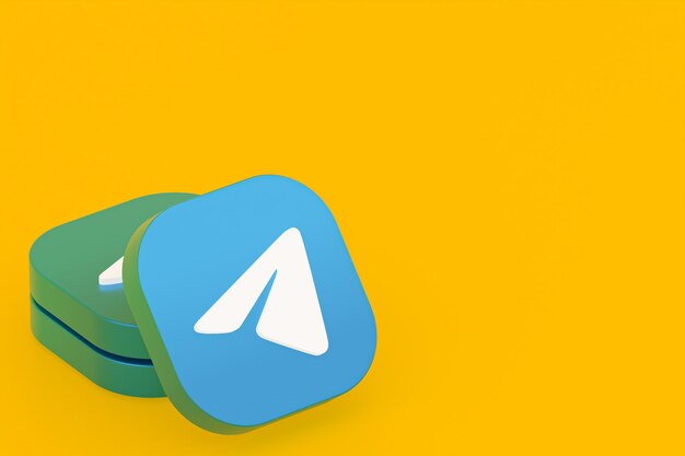 Logo de l'application Telegram rendu 3d sur fond jaune