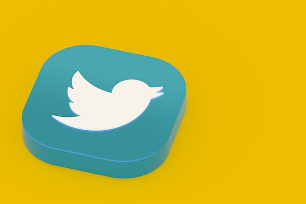 Logo de l'application Twitter rendu 3d sur fond jaune