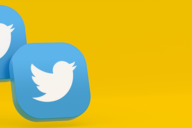 Logo de l'application Twitter rendu 3d sur fond jaune