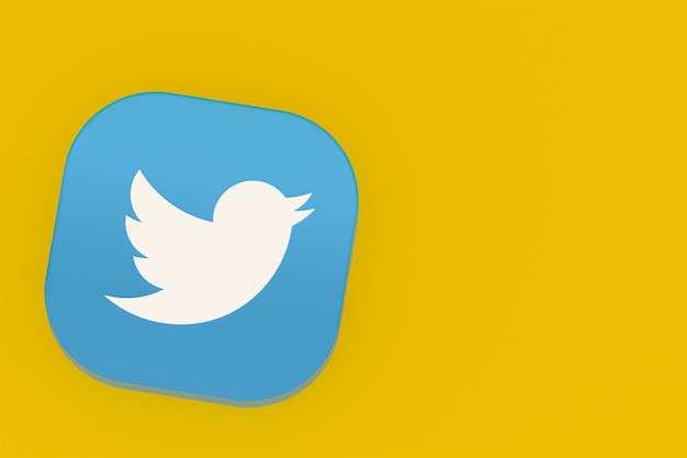 Logo de l'application Twitter rendu 3d sur fond jaune