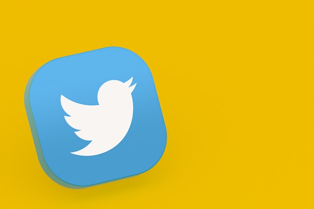 Logo de l'application Twitter rendu 3d sur fond jaune