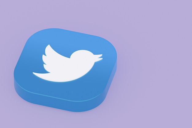 Logo de l'application Twitter rendu 3d sur fond violet