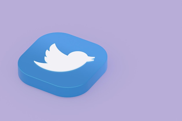 Logo de l'application Twitter rendu 3d sur fond violet