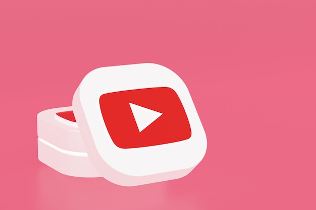 Logo de l'application Youtube rendu 3d sur fond rose