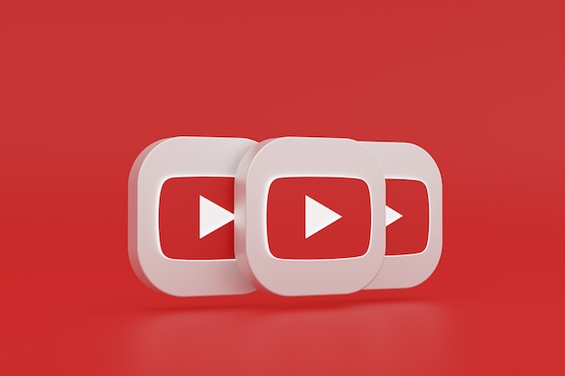 Logo de l'application Youtube rendu 3d sur fond rouge