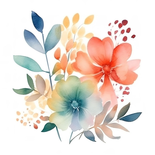 Logo aquarelle avec arrangement minimal de fleurs et de feuilles