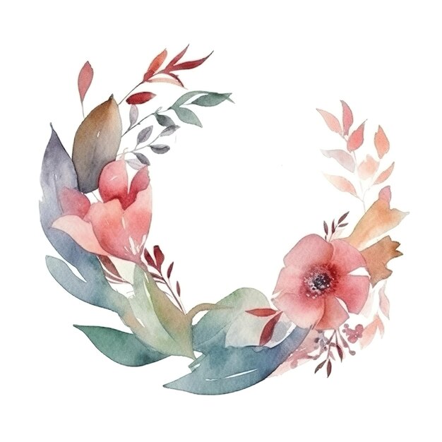 Logo aquarelle avec arrangement minimal de fleurs et de feuilles