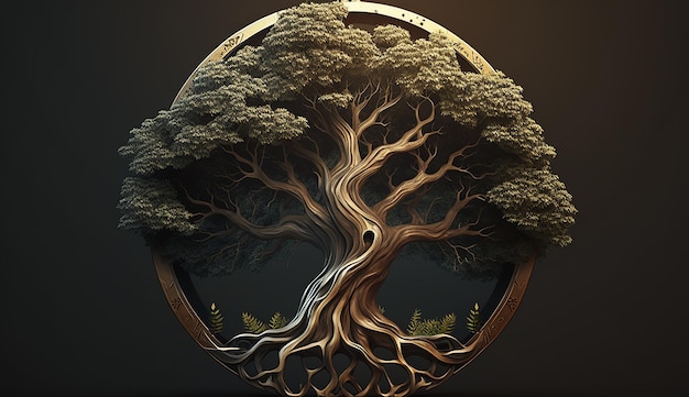 Logo d'arbre avec image d'illustration vectorielle de racines Art généré par Ai