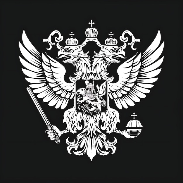 Logo de l'arme à feu Muscovite Streltsy avec des aigles à deux têtes un contour d'encre de tatouage de T-shirt Design CNC